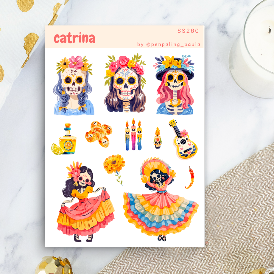 Hoja de Pegatinas Catrina Halloween