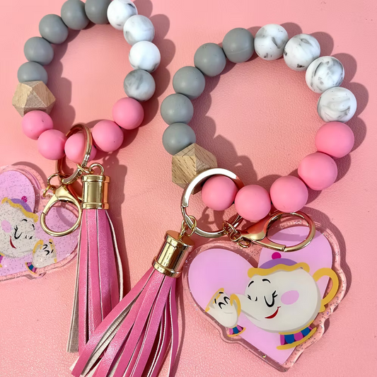 Llavero glitter bolas Love u mom Chip y Mrs Potts Bella y Bestia