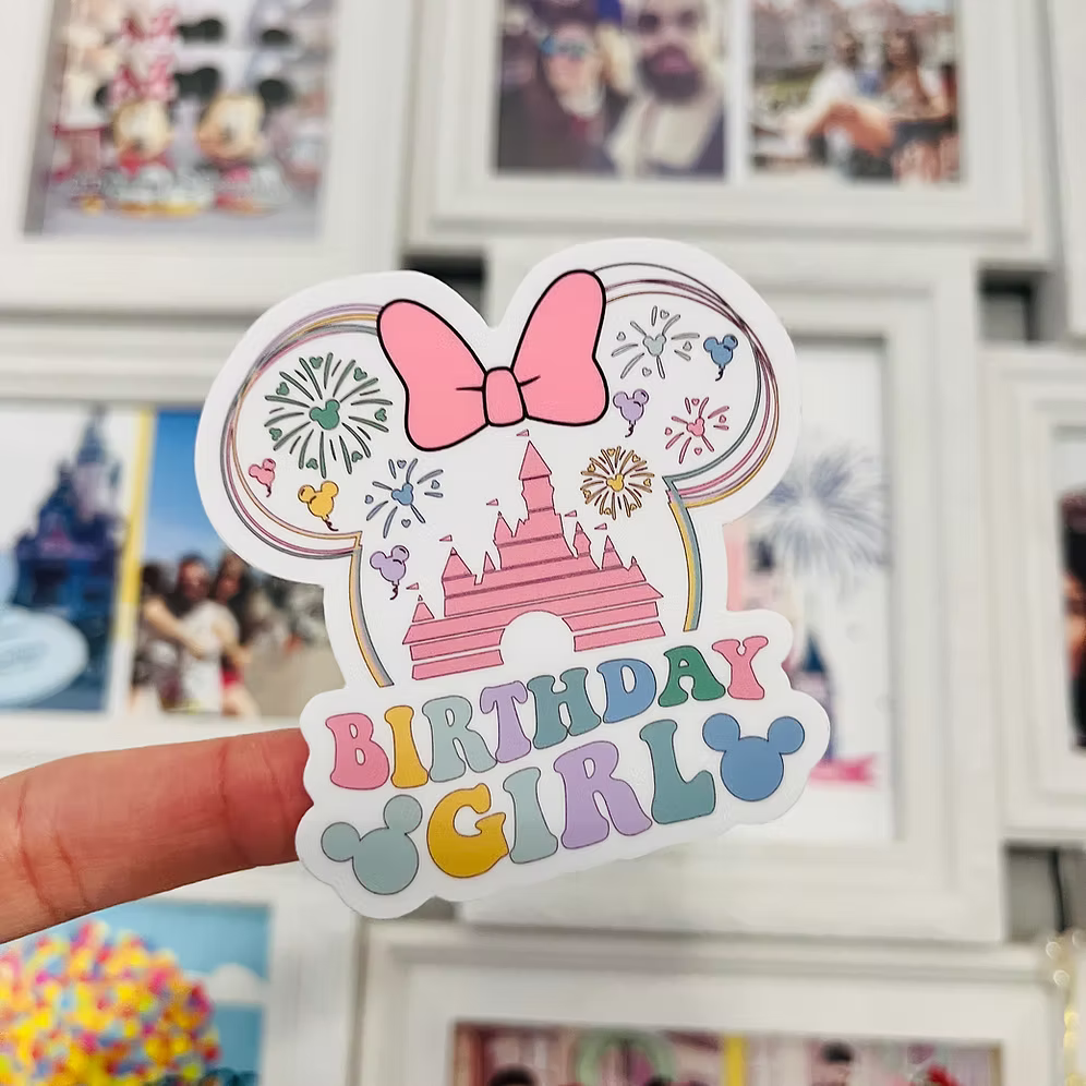 Pegatina Birthday Girl Minnie Mickey Mouse Castle