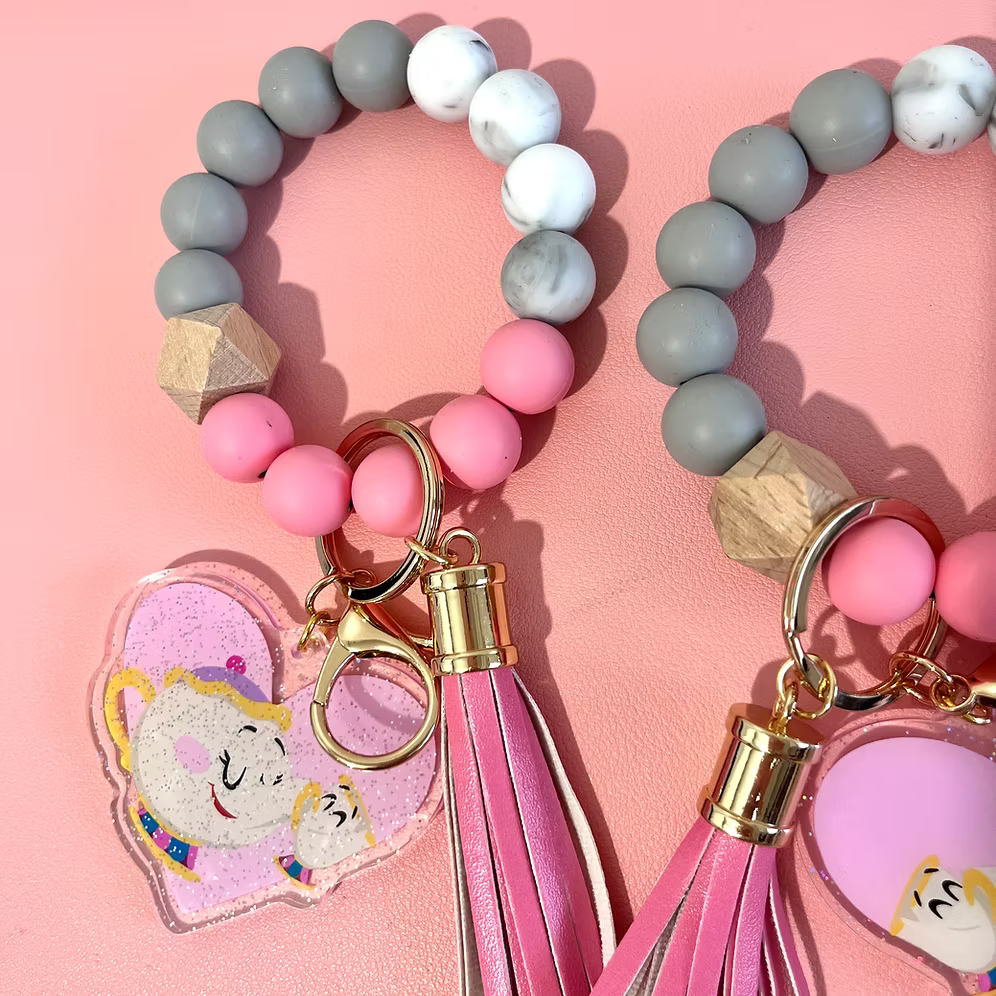 Llavero glitter bolas Love u mom Chip y Mrs Potts Bella y Bestia