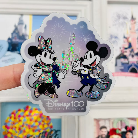 Pegatina Glitter 100 Años Mickey y Minnie Mouse