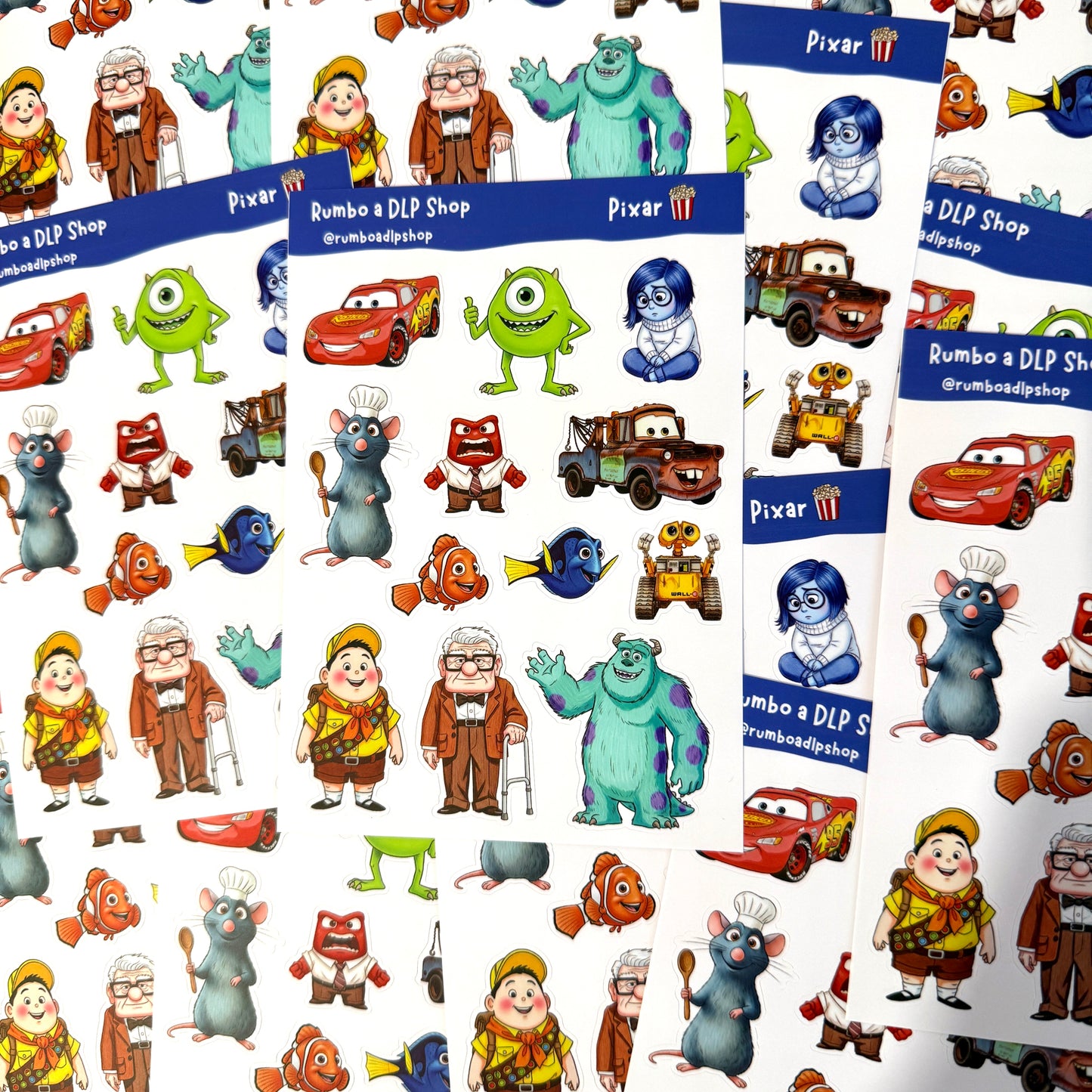 Hoja de pegatinas Personajes Pixar A6