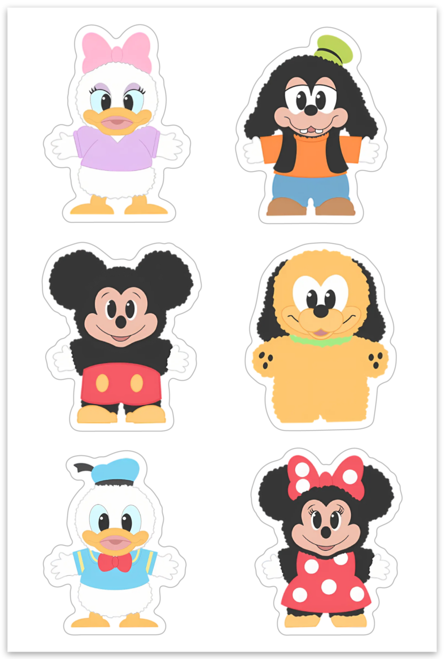 Hoja de pegatinas Peluches Labubu Mickey Mouse Amigos