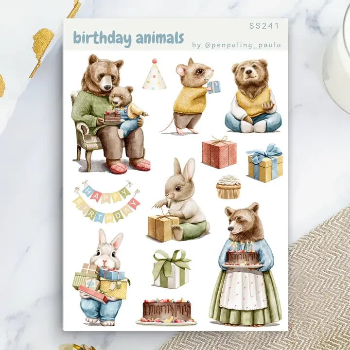 Hoja de pegatinas Birthday Animals
