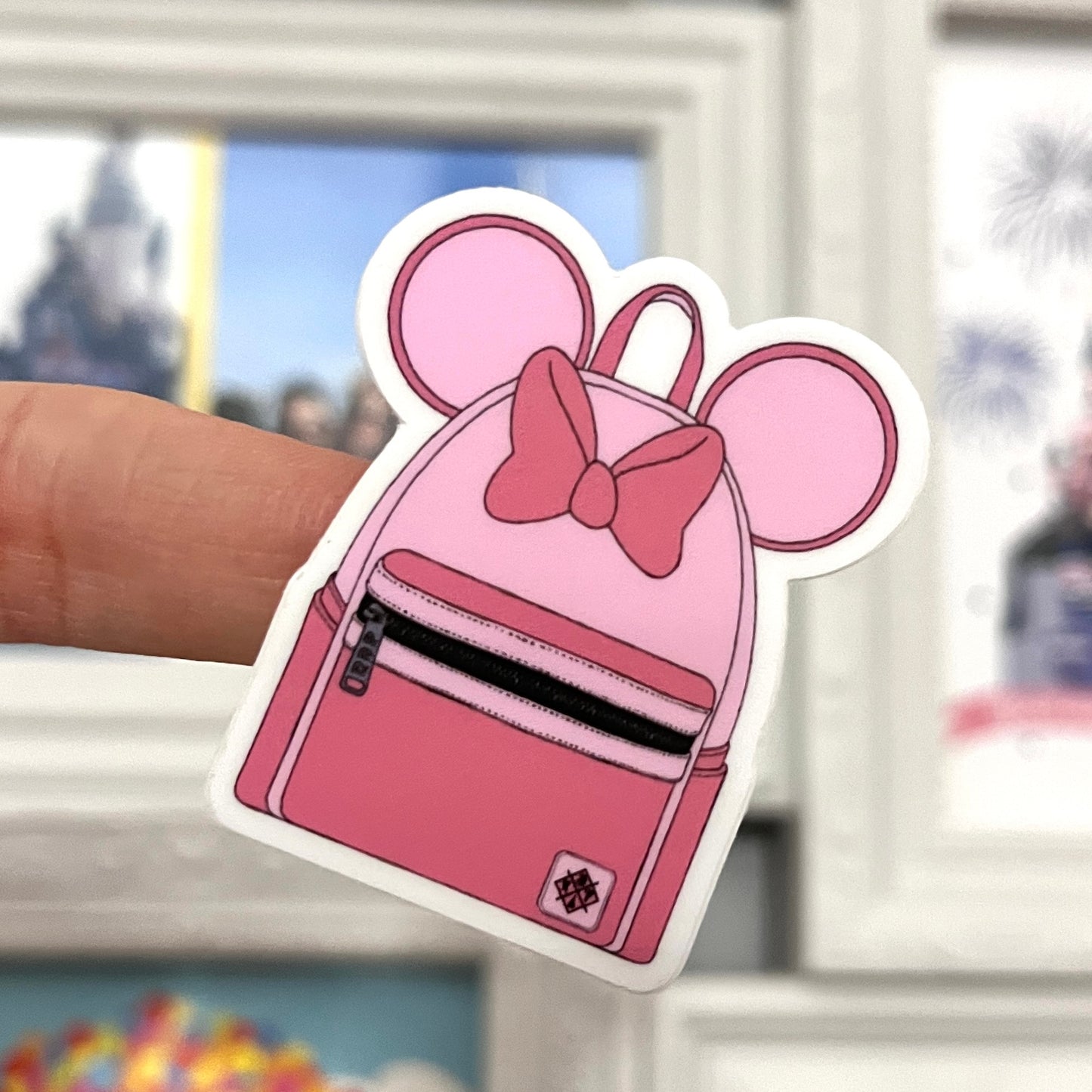 Pegatina mochila rosa Minnie Mouse