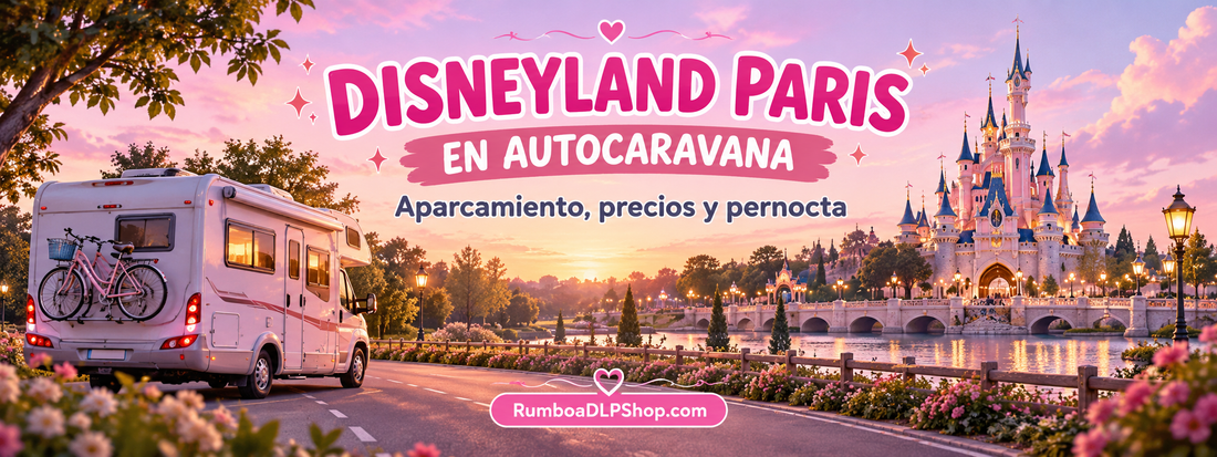 Autocaravana junto a un castillo de fantasía, guía de aparcamiento, precios y pernocta en Disneyland Paris de RumboaDLPShop.com