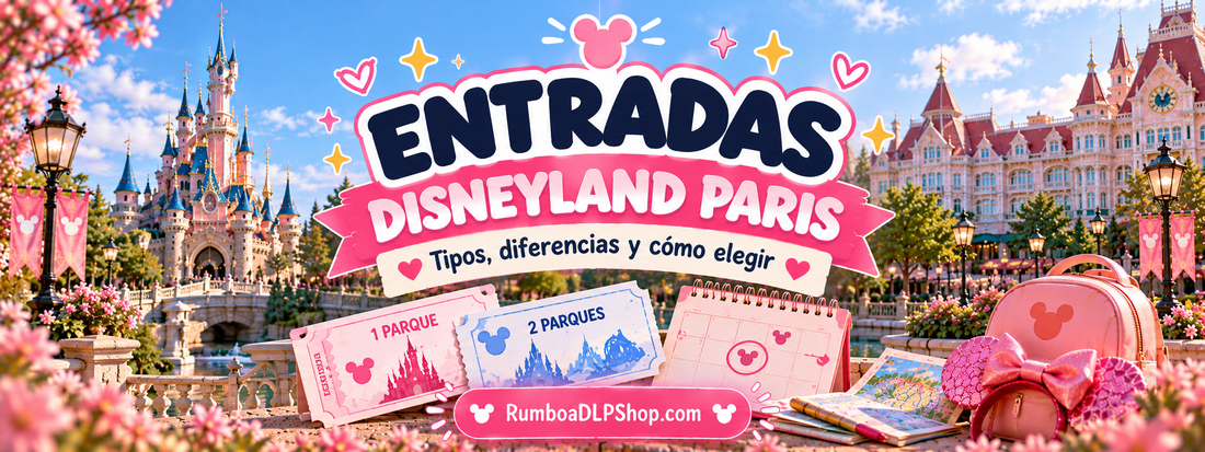 Guía de entradas de Disneyland Paris con información sobre modalidades con fecha y sin fecha, acceso a uno o dos parques y paquetes con hotel.