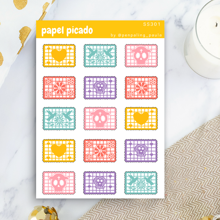 Hoja de Pegatinas Papel Picado Halloween
