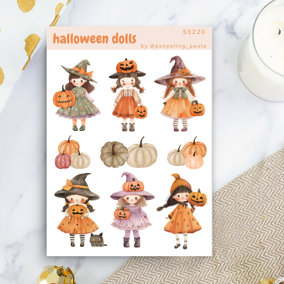 Hoja de pegatinas Halloween Dolls