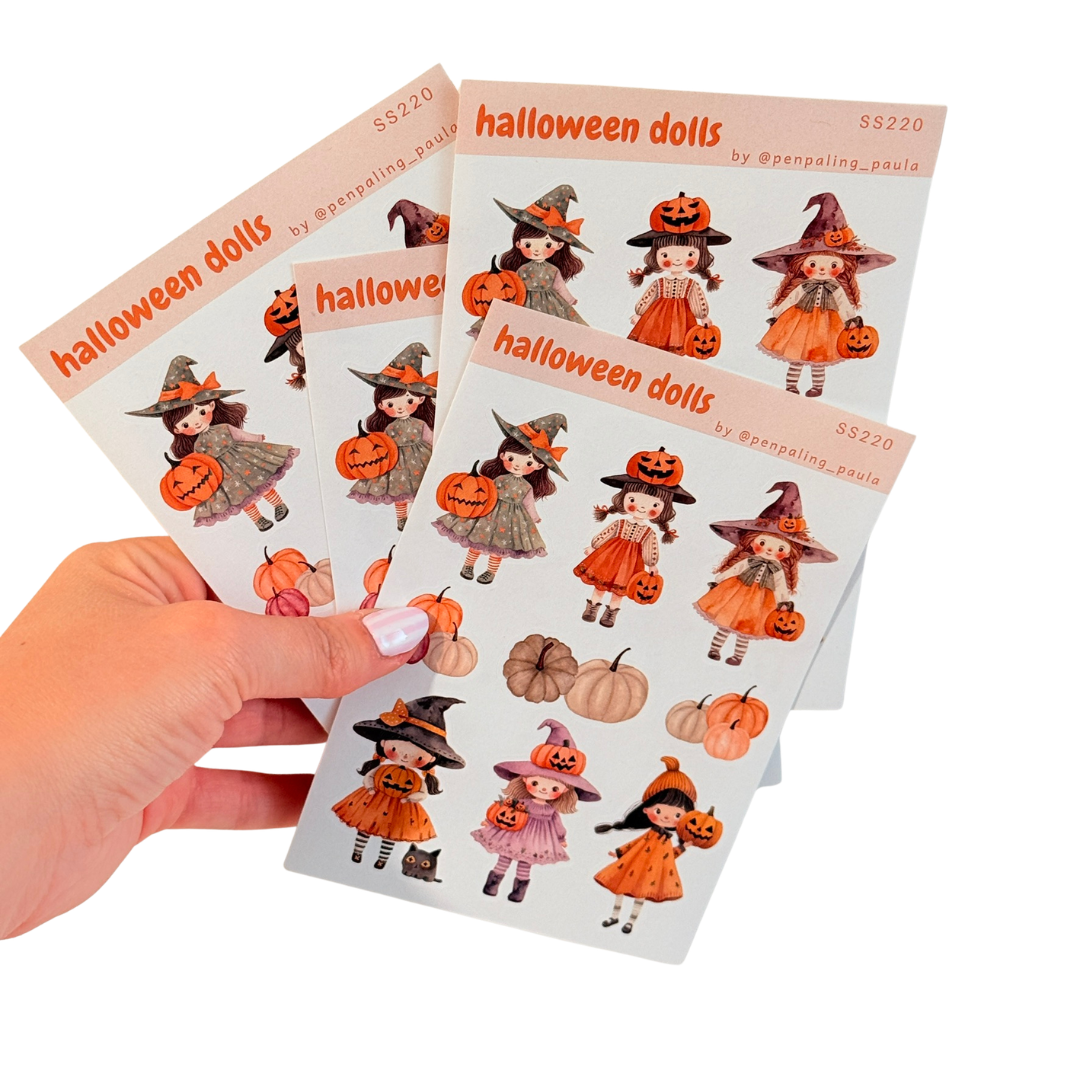 Hoja de pegatinas Halloween Dolls