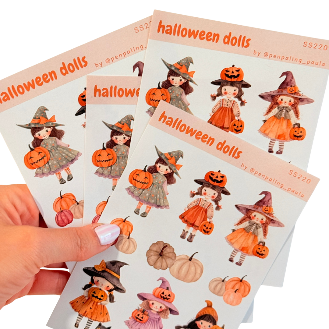 Hoja de pegatinas Halloween Dolls