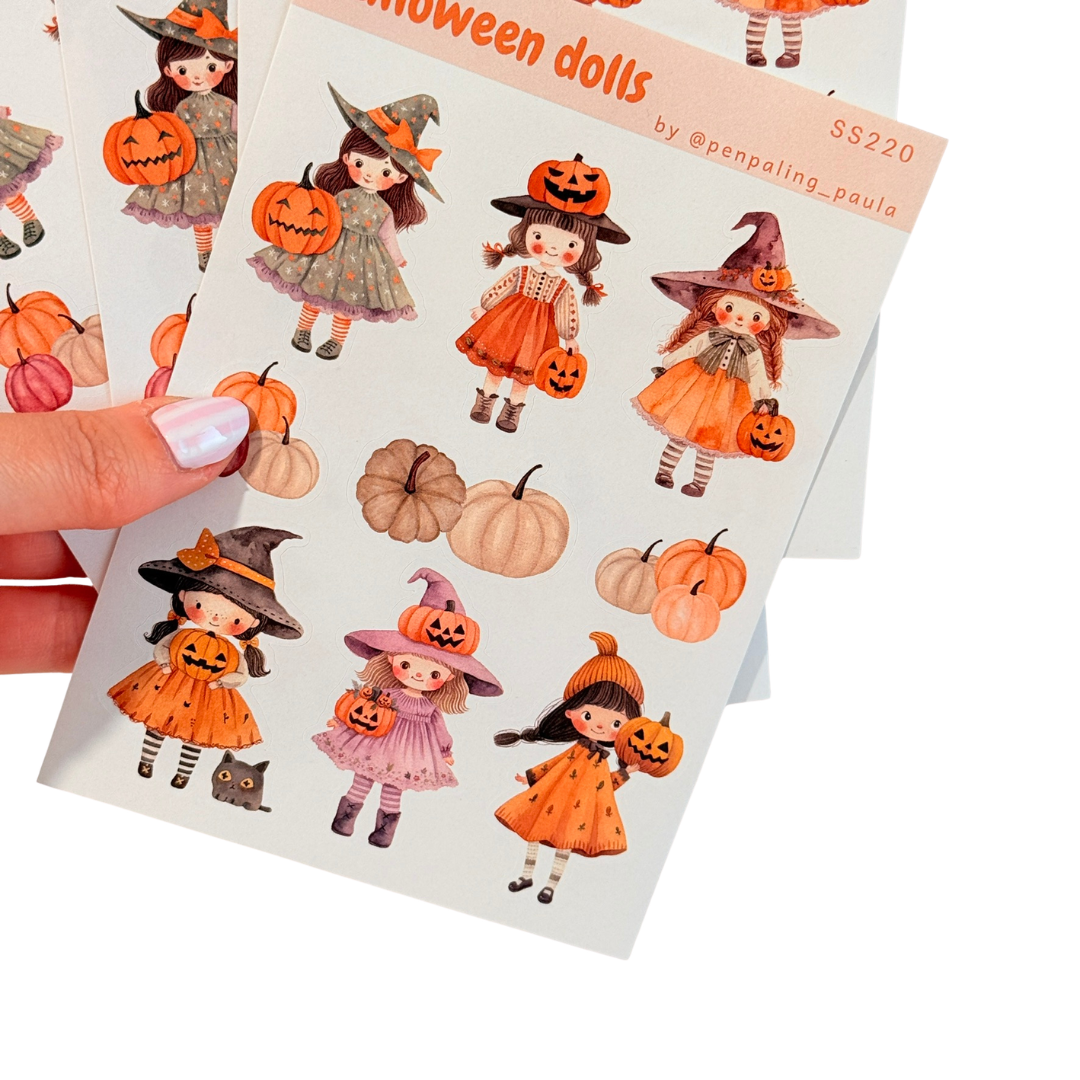 Hoja de pegatinas Halloween Dolls