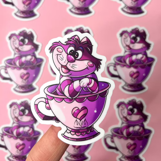 Pegatina Gato Cheshire en Taza Alicia Pais Maravillas