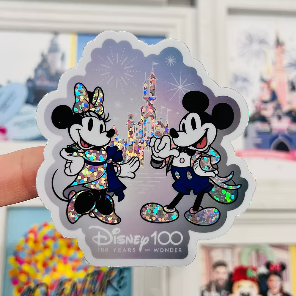Pegatina Glitter 100 Años Mickey y Minnie Mouse