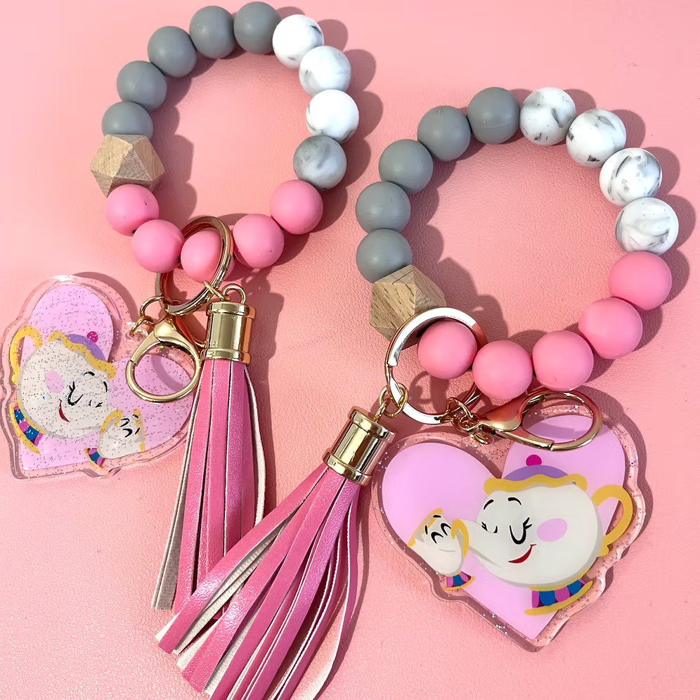 Llavero glitter bolas Love u mom Chip y Mrs Potts Bella y Bestia