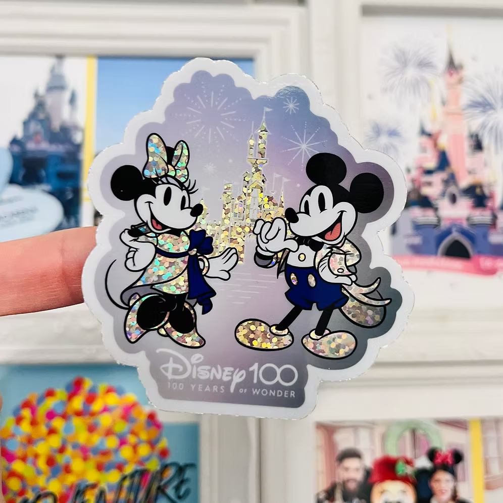 Pegatina Glitter 100 Años Mickey y Minnie Mouse