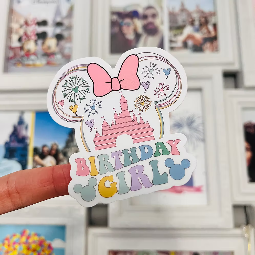 Pegatina Birthday Girl Minnie Mickey Mouse Castle