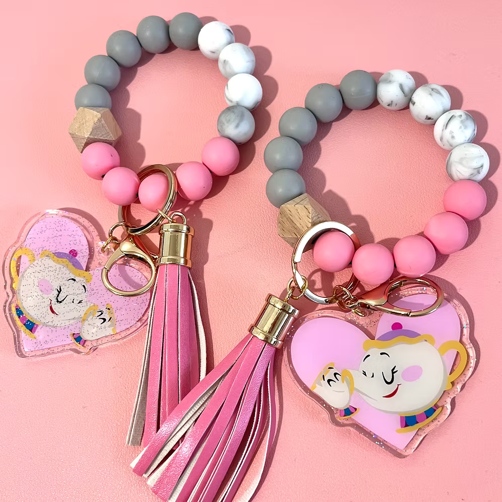 Llavero glitter bolas Love u mom Chip y Mrs Potts Bella y Bestia