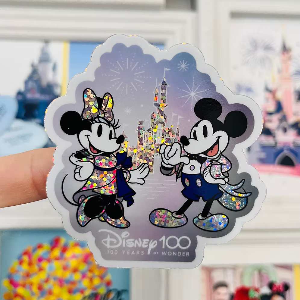 Pegatina Glitter 100 Años Mickey y Minnie Mouse