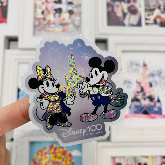 Pegatina Glitter 100 Años Mickey y Minnie Mouse