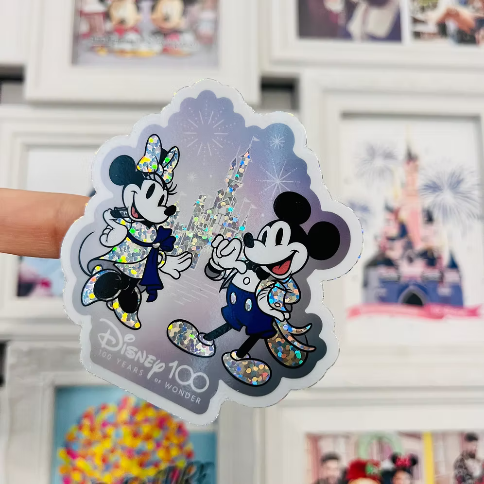 Pegatina Glitter 100 Años Mickey y Minnie Mouse