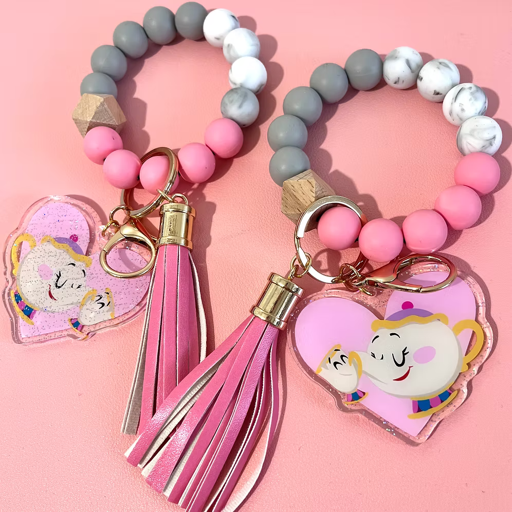 Llavero glitter bolas Love u mom Chip y Mrs Potts Bella y Bestia