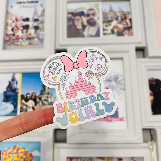 Pegatina Birthday Girl Minnie Mickey Mouse Castle