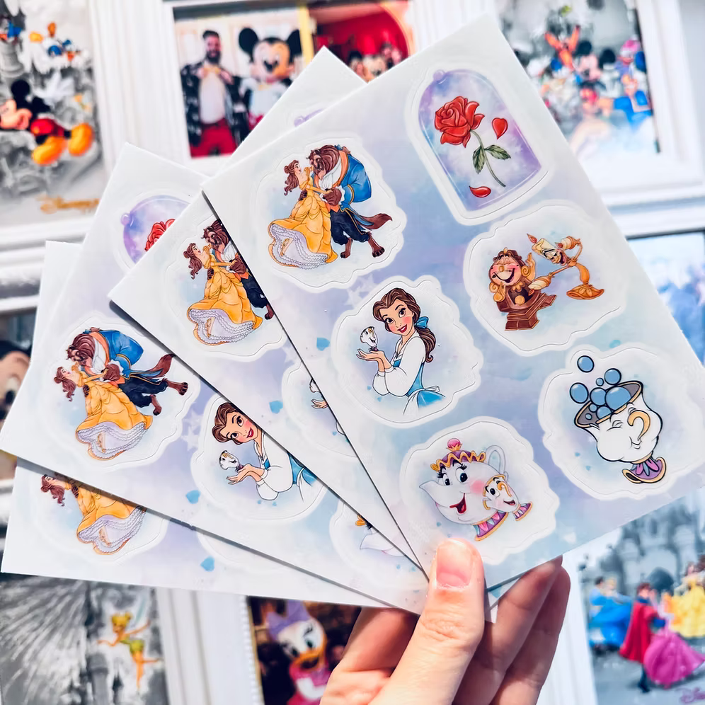 Hoja de pegatinas Bella, Bestia y amigos