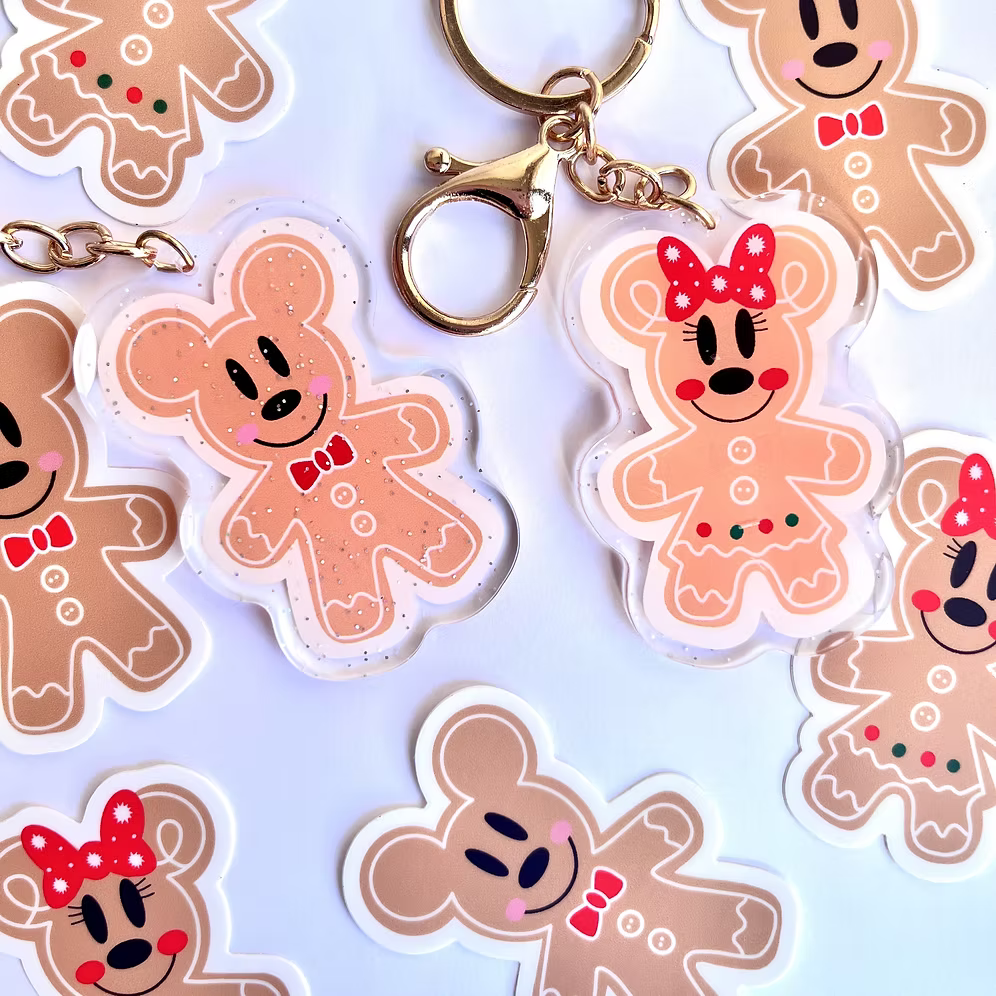Llavero o adorno Galletas de Jengibre Mickey Minnie Mouse Navidad