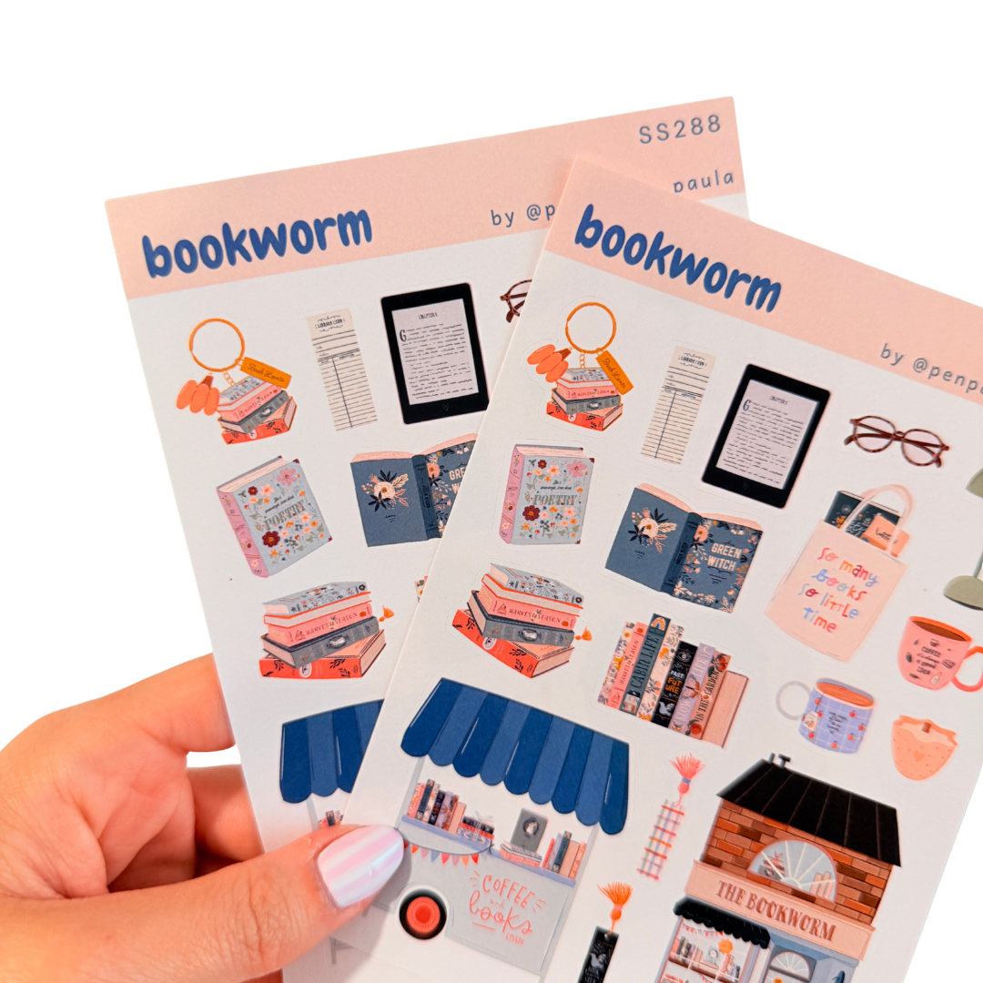 Hoja de pegatinas Ratón de biblioteca Bookworm