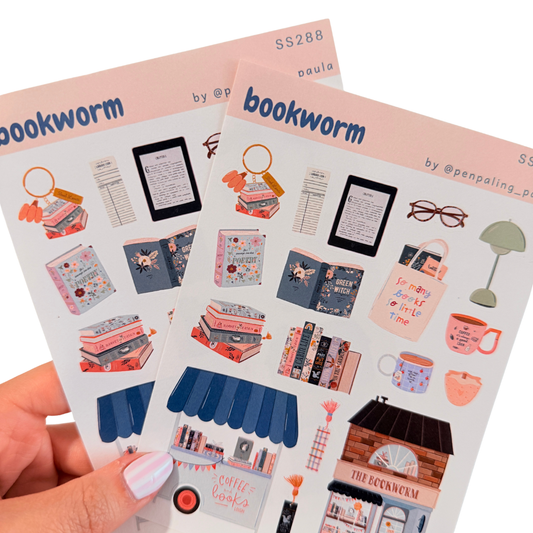 Hoja de pegatinas Ratón de biblioteca Bookworm