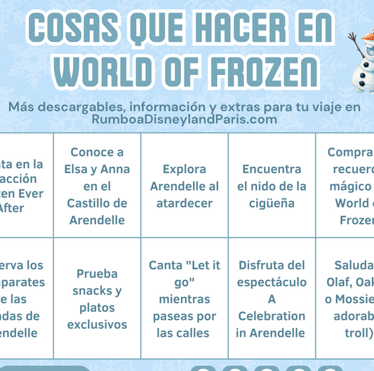 Bingo Checklist World of Frozen Disneyland Paris