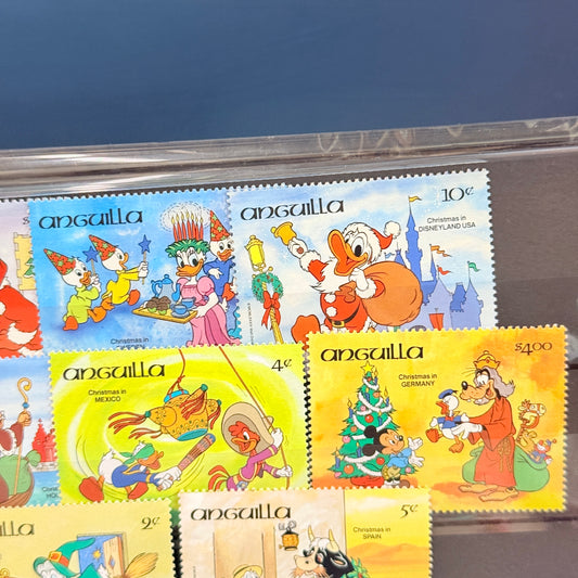 Set 8 Sellos Navidad Anguilla Países del Mundo Mickey Mouse y Amigos