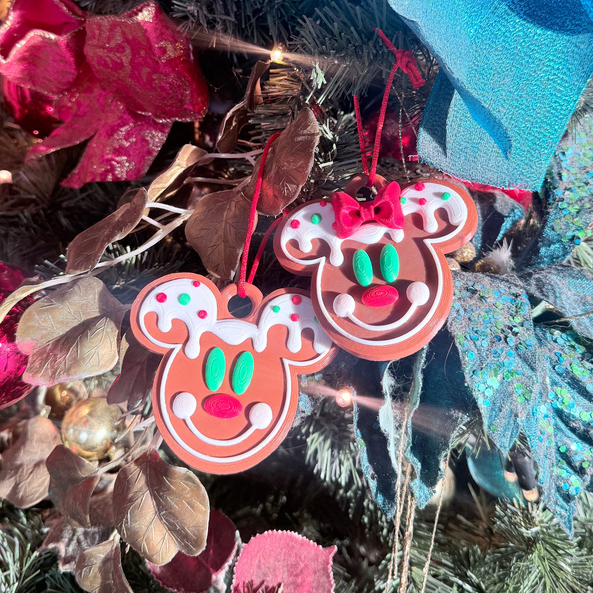 Set 2 Adornos Galletas Jengibre Mickey Mouse Minnie Lazo Navidad
