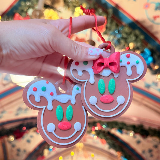 Set 2 Adornos Galletas Jengibre Mickey Mouse Minnie Lazo Navidad