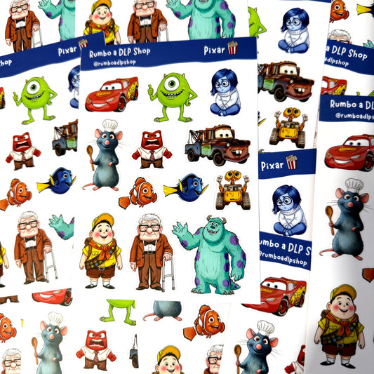 Hoja de pegatinas Personajes Pixar A6