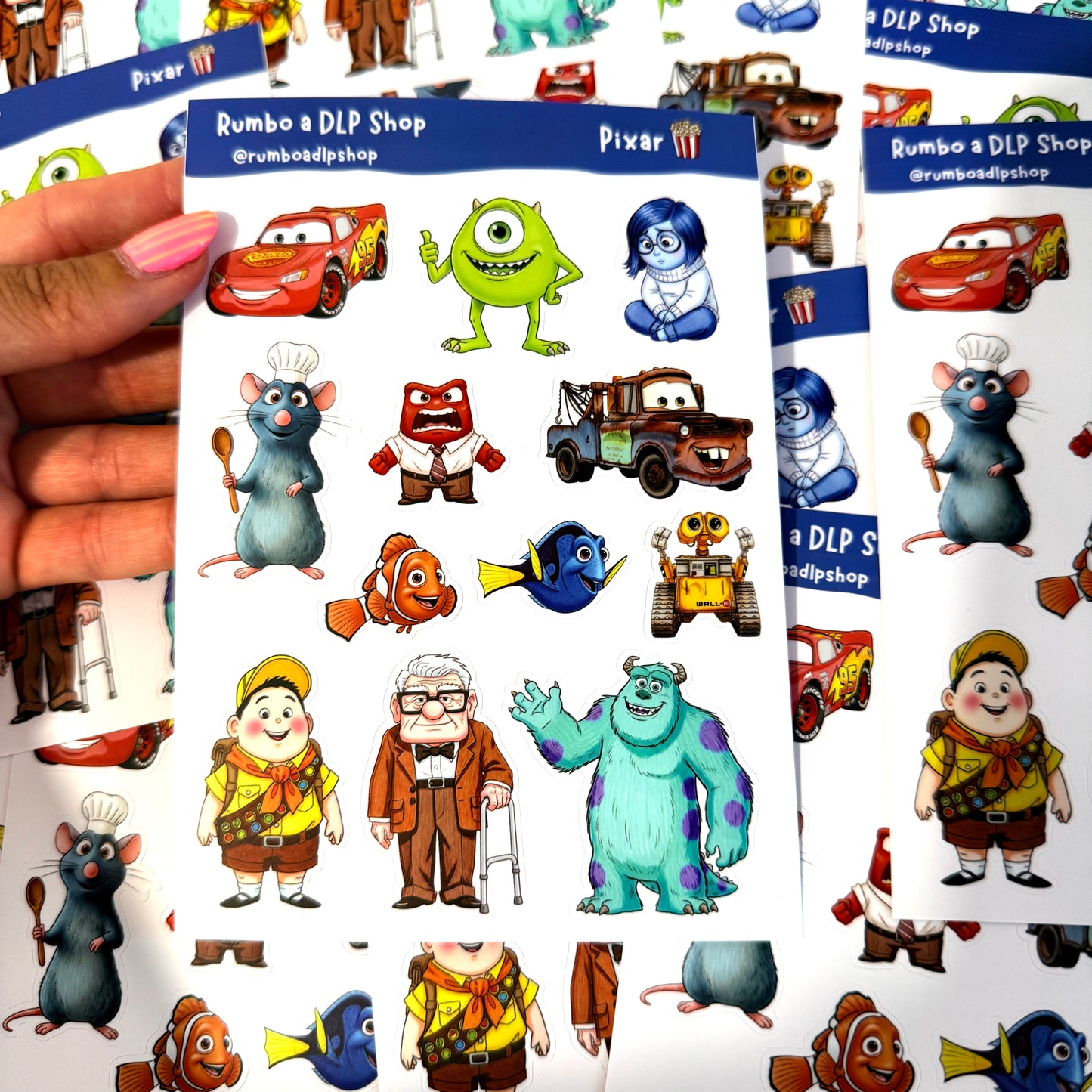 Hoja de pegatinas Personajes Pixar A6