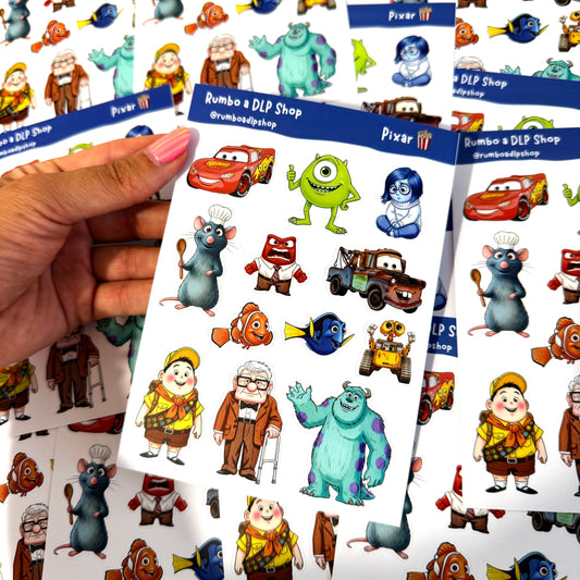 Hoja de pegatinas Personajes Pixar A6