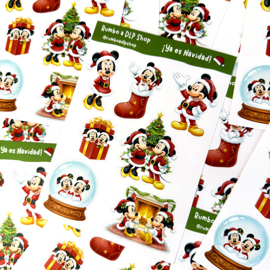 Hoja de pegatinas Ya es Navidad Mickey Minnie Mouse A6