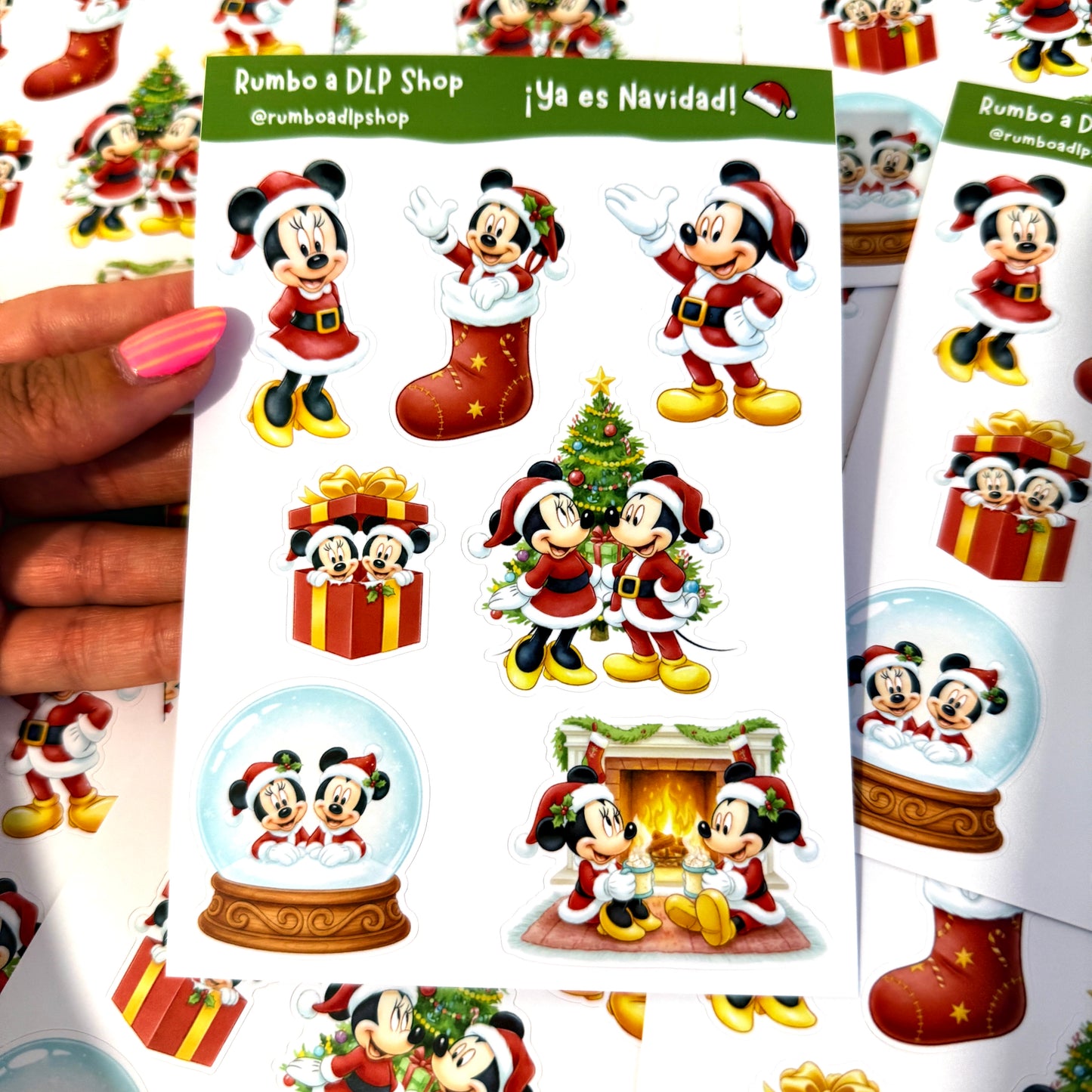 Hoja de pegatinas Ya es Navidad Mickey Minnie Mouse A6