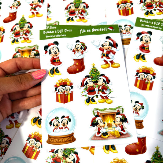 Hoja de pegatinas Ya es Navidad Mickey Minnie Mouse A6