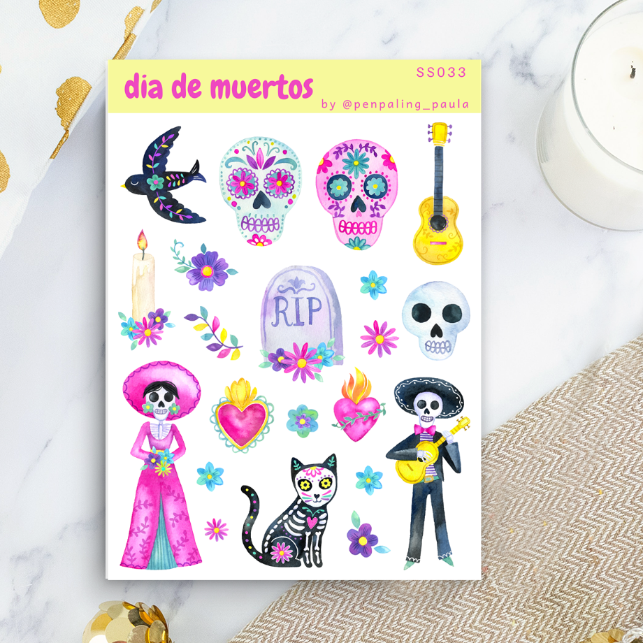 Hoja de pegatinas Día de Muertos