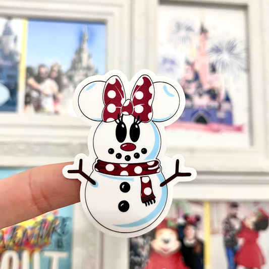 Pegatina Muñeco de Nieve Lazo Minnie Mickey Mouse